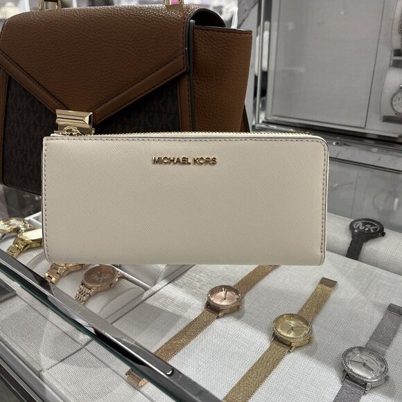 MICHAEL KORS Jet Set Travel Large Saffiano Leather Quarter-Zip Wallet 35T6GTVE3L - Picture 2 of 10